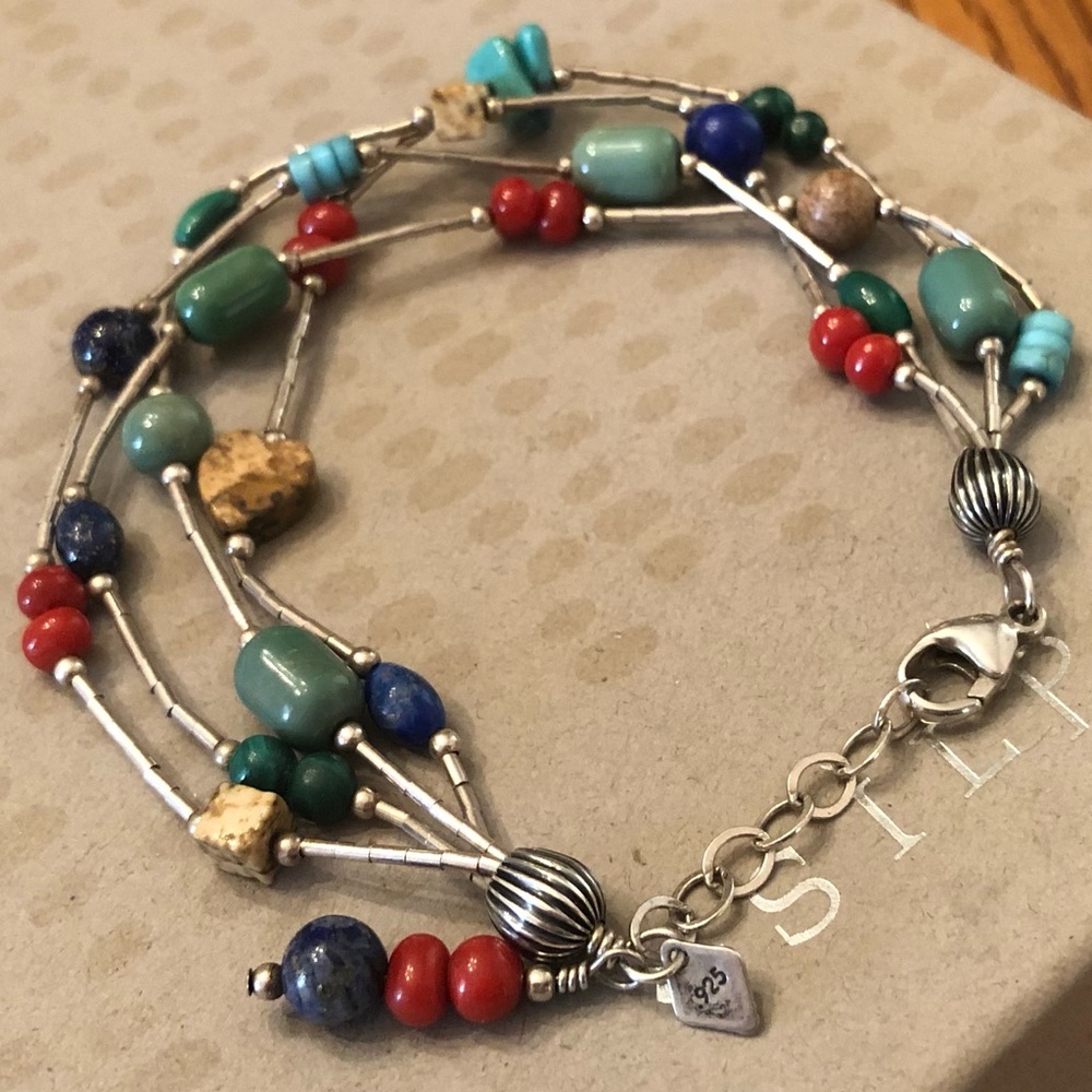 Silpada Sterling Silver Lapis Turquoise Picture Jasper Coral Bracelet B0788 - Picture 13 of 16